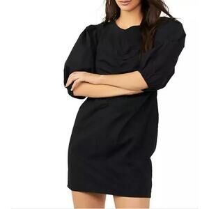 FREE PEOPLE $128 Half Sleeve Ruched Front Hope Dress Black‎ XS